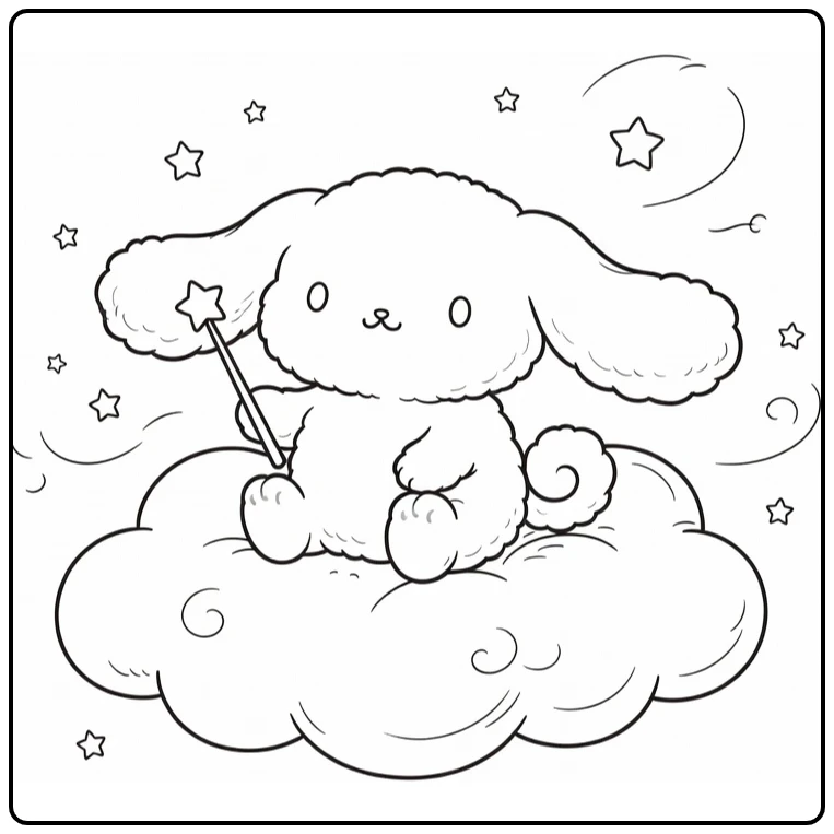 cinnamoroll kleurplaat: Cinnamoroll op wolk met sterstaf
