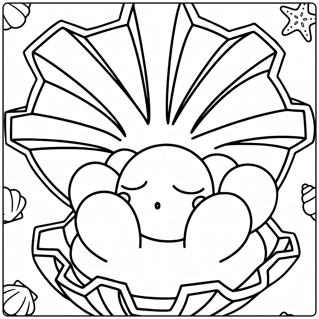 Clamperl Water Pokemon Kleurplaat slapend in schelp