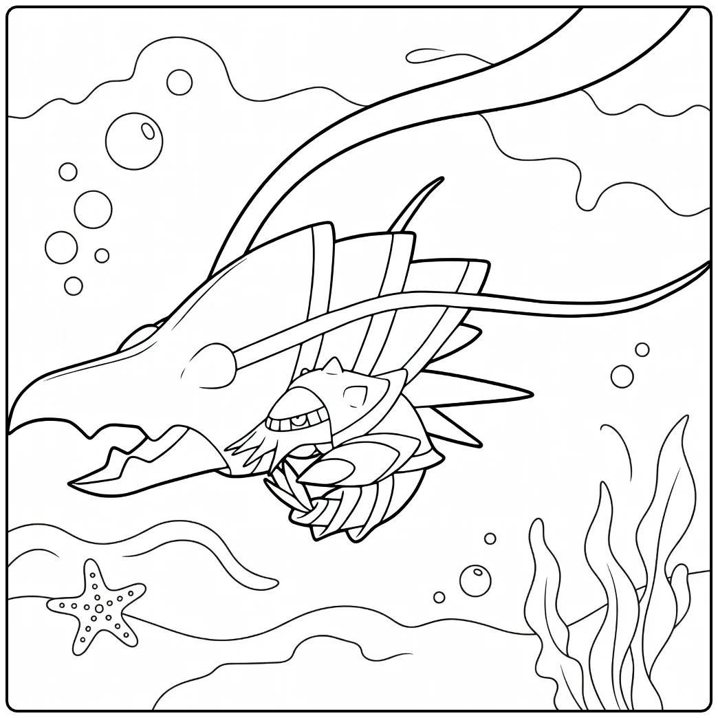 Clawitzer Water Pokemon Kleurplaat onderwater met bubbels