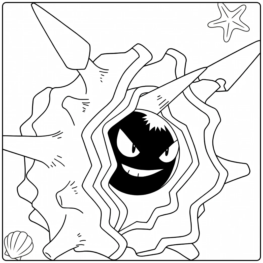 Cloyster Water Pokemon Kleurplaat met stekels en schelp