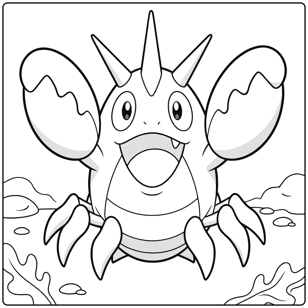 Corphish Water Pokemon Kleurplaat met klauwen en bubbels