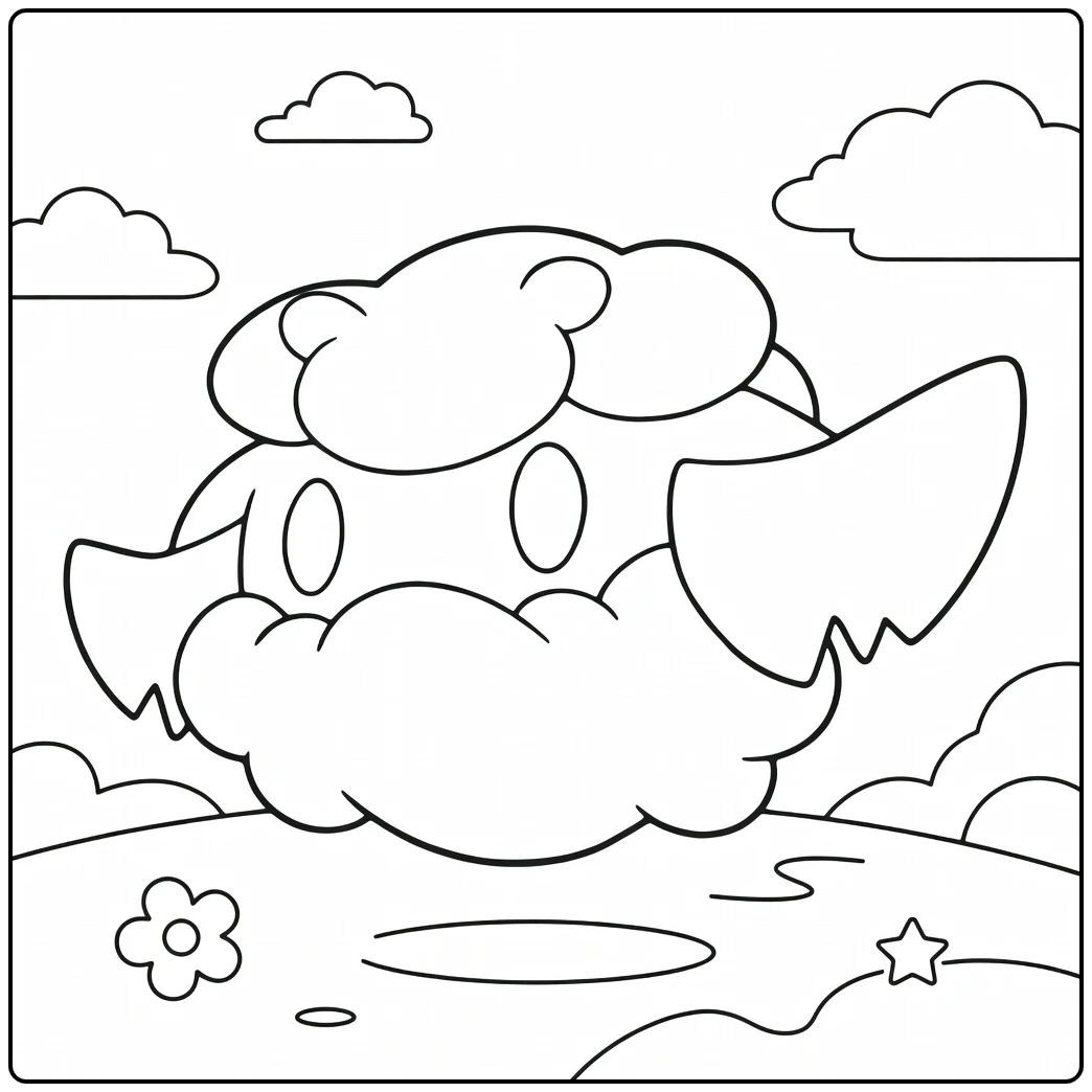 Cottonee Kleurplaat: schattige fluffy Pokémon met vleugels