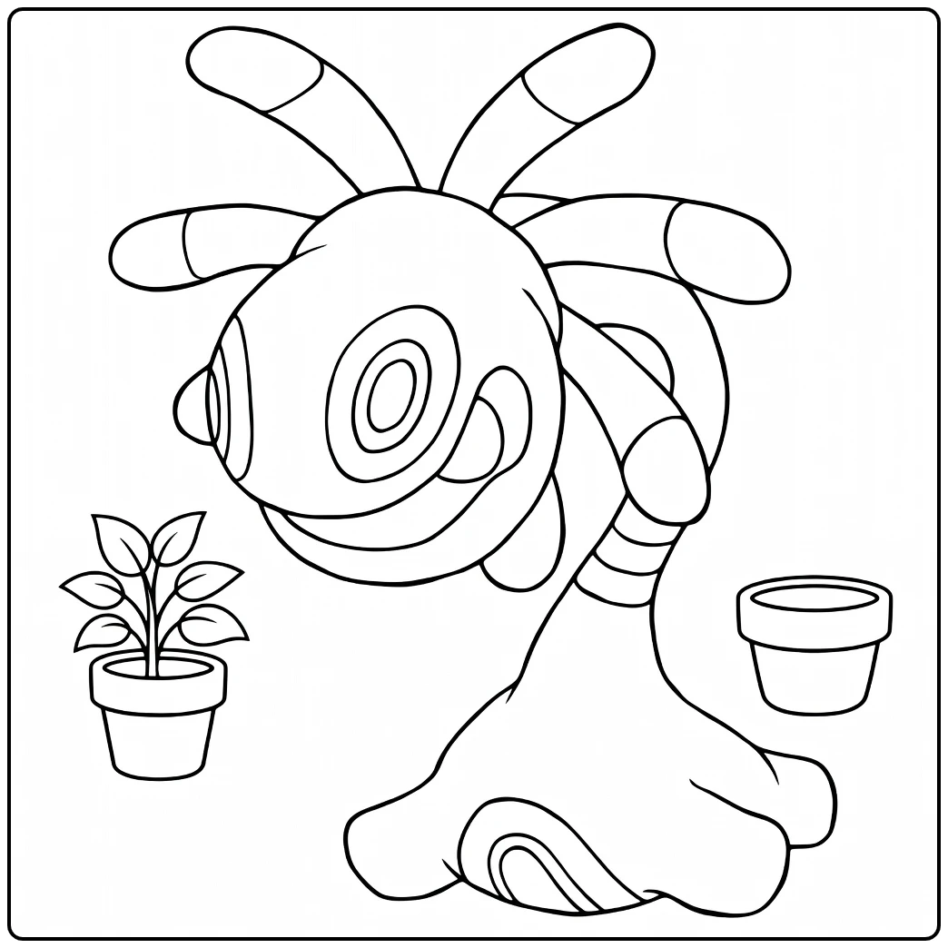 Cradily Kleurplaat Pokémon met planten en potten