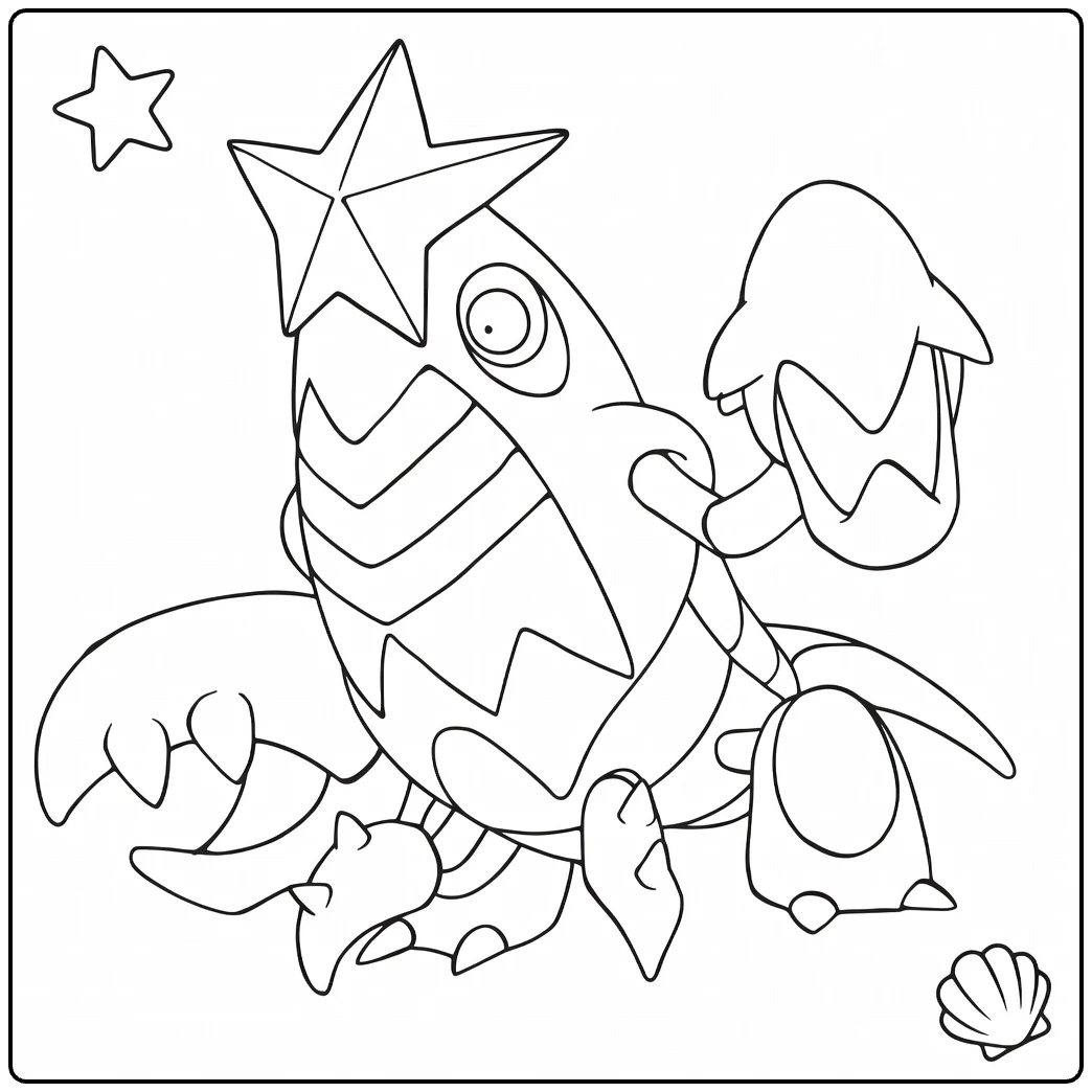 Crawdaunt Water Pokemon Kleurplaat met sterren en klauwen