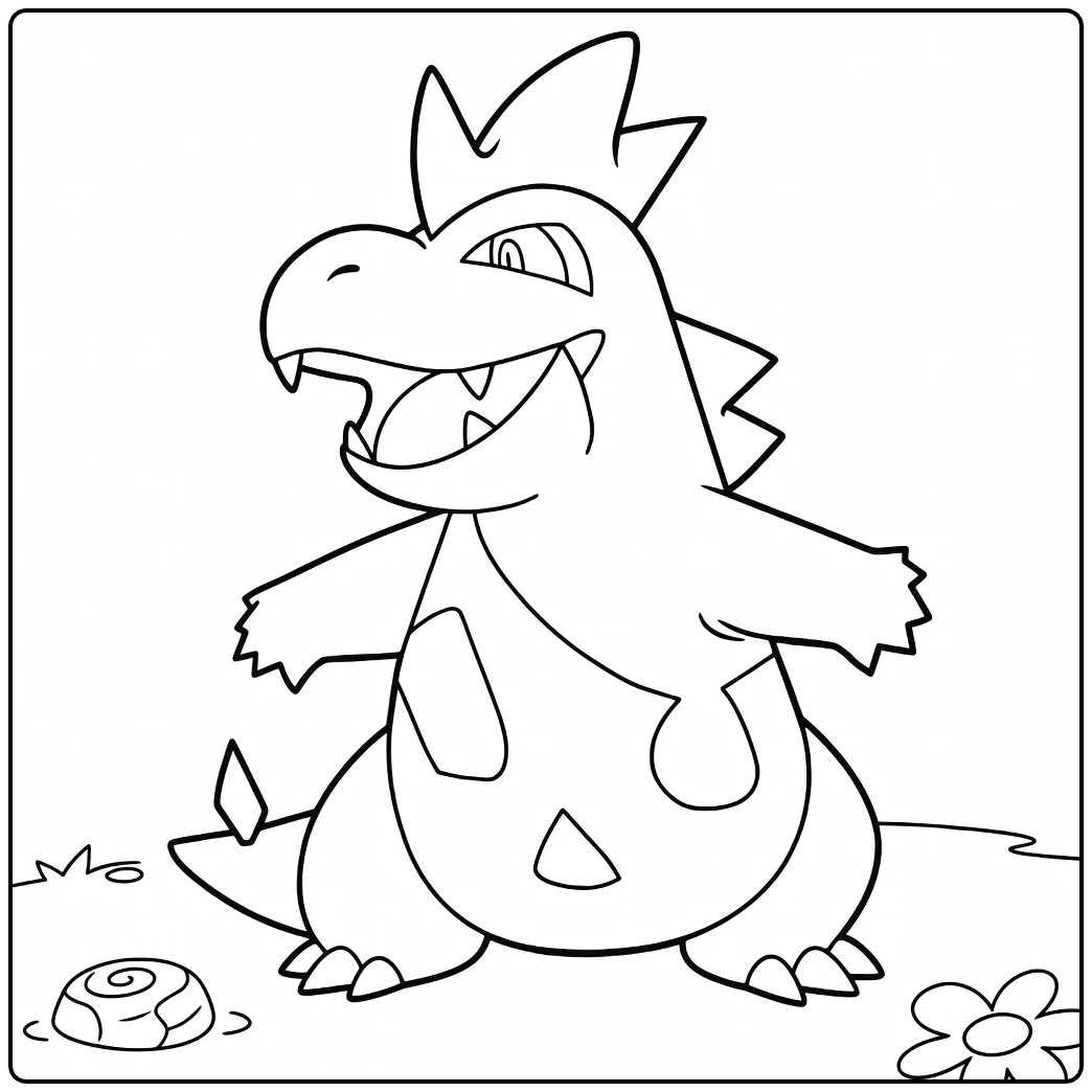 Croconaw Water Pokemon Kleurplaat: blije krokodil om te kleuren