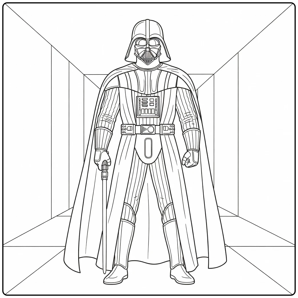 Darth Vader Kleurplaat in krachtige pose met lightsaber