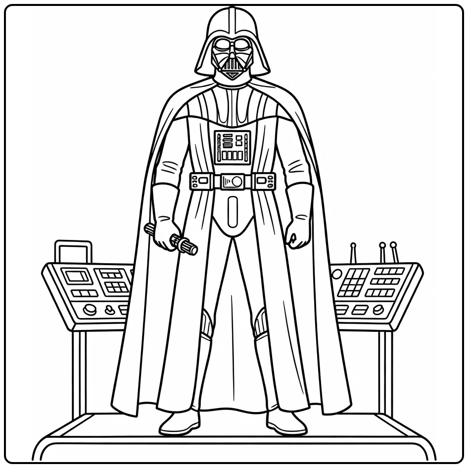 Darth Vader kleurplaat: dreigende pose op platform