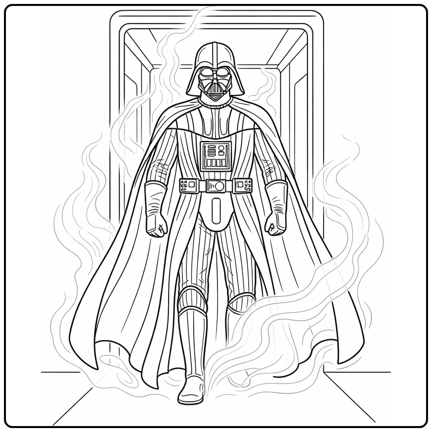Darth Vader kleurplaat uit rook in ruimteschipgang