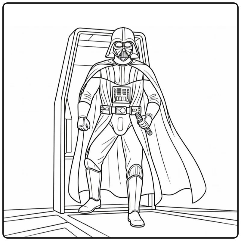 Darth Vader kleurplaat: stappend uit shuttle op platform