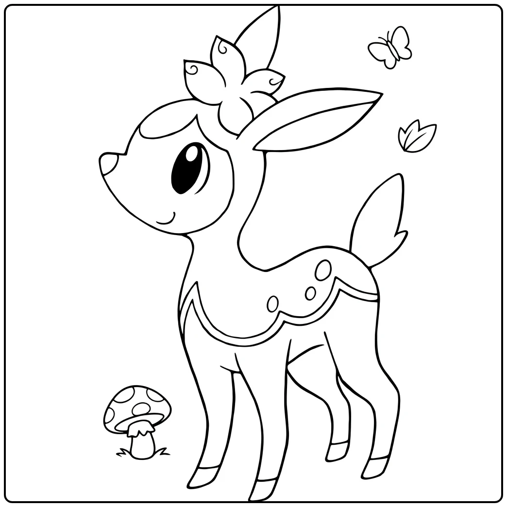 Deerling Kleurplaat met vlinders, bloem en paddenstoel