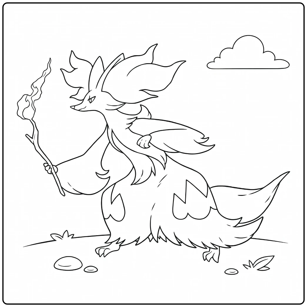 Delphox pokemon vuur kleurplaat wandelende vos met vlammende staf