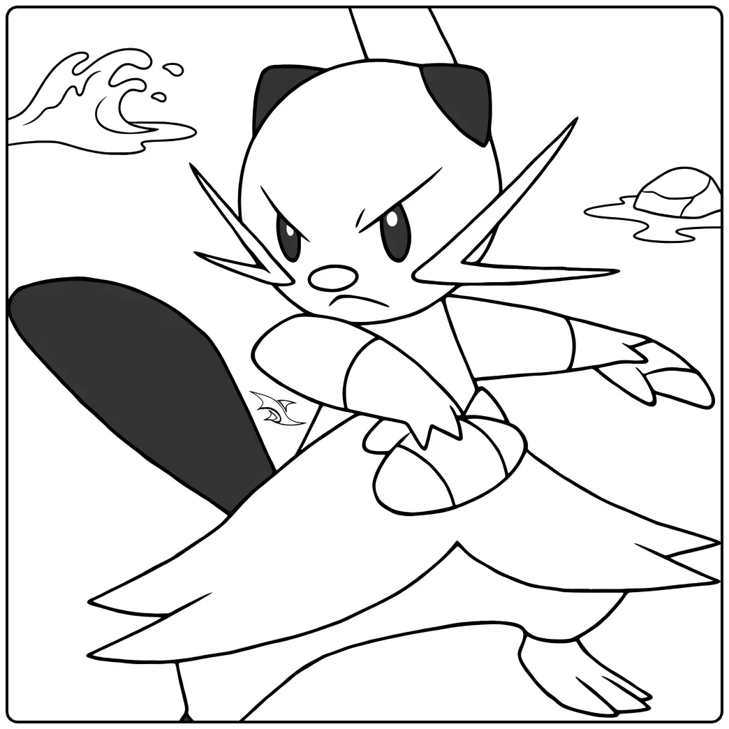 Dewott Water Pokemon Kleurplaat met golven en ijs