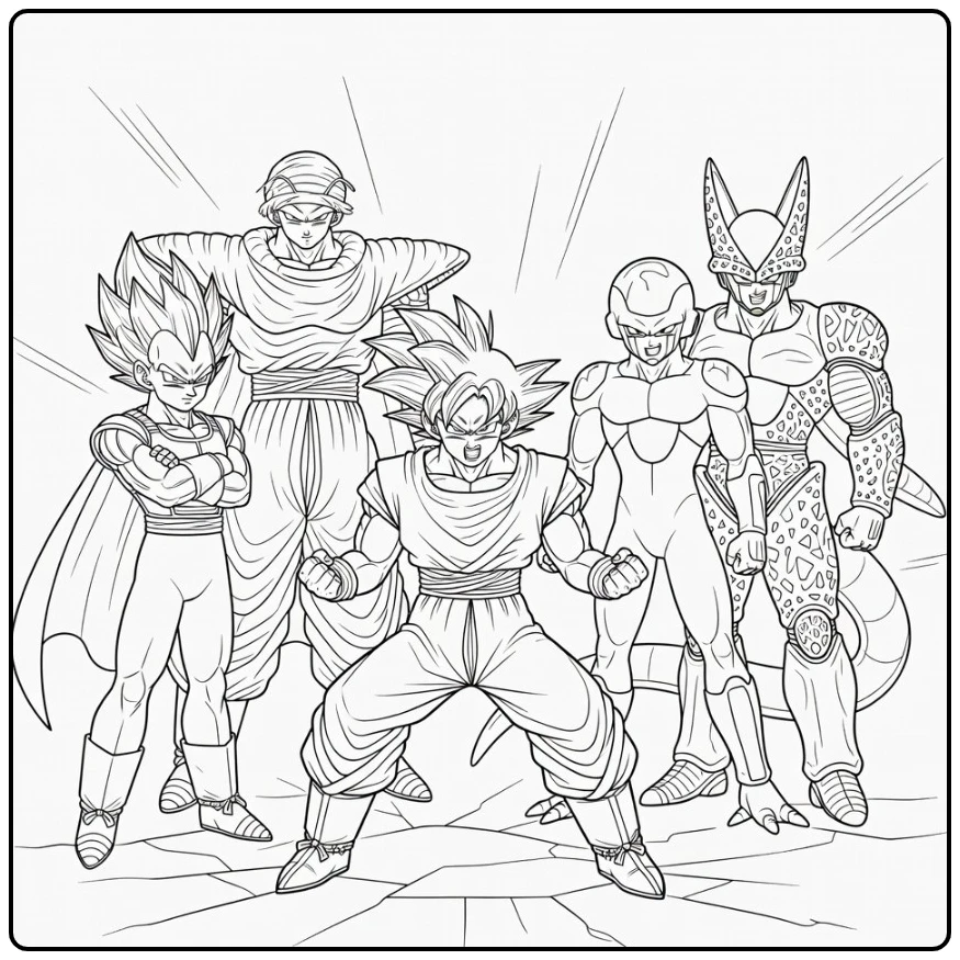 Dragon Ball kleurplaat Goku strijdpose met Vegeta