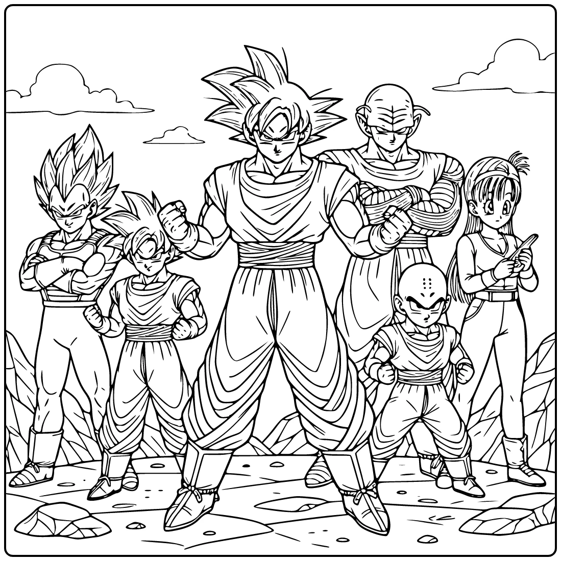 Dragon Ball kleurplaat Goku krachtige pose met Vegeta Gohan