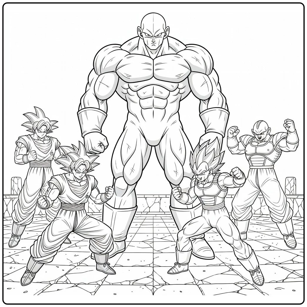 dragon ball super kleurplaat Jiren staand overweldigend gespierd