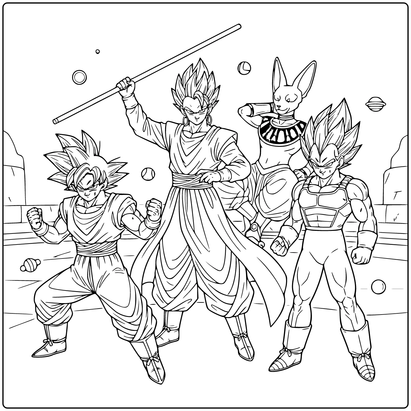 dragon ball super kleurplaat Whis gracieus met staf