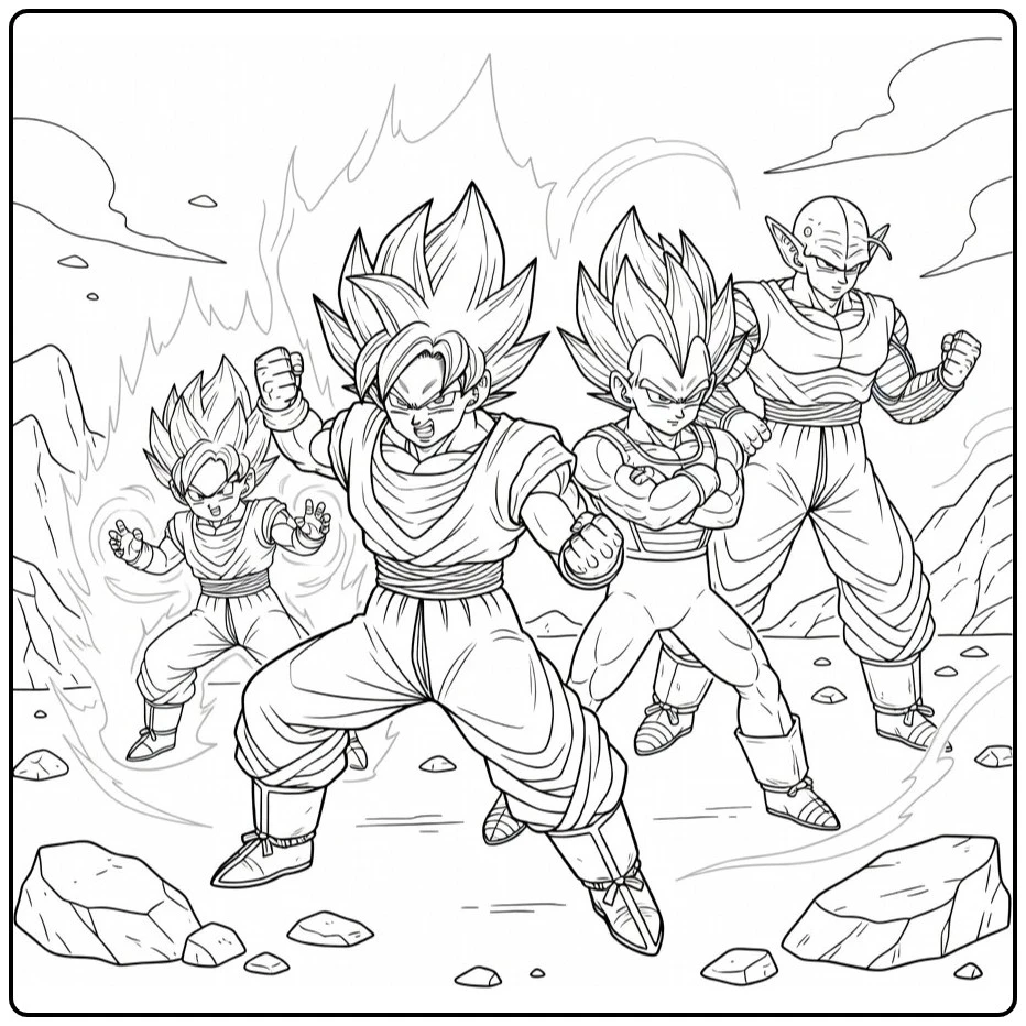 Dragon Ball Z kleurplaat Goku Super Saiyan gevechtspose