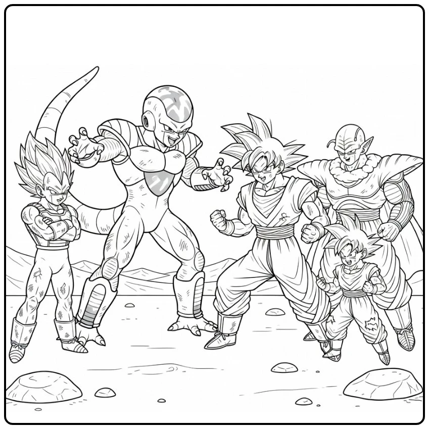Dragon Ball Z kleurplaat Frieza finale vorm dramatische pose met Goku