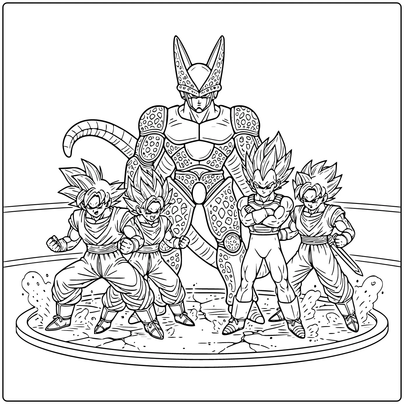 Dragon Ball Z kleurplaat Cell perfecte vorm met Goku Gohan