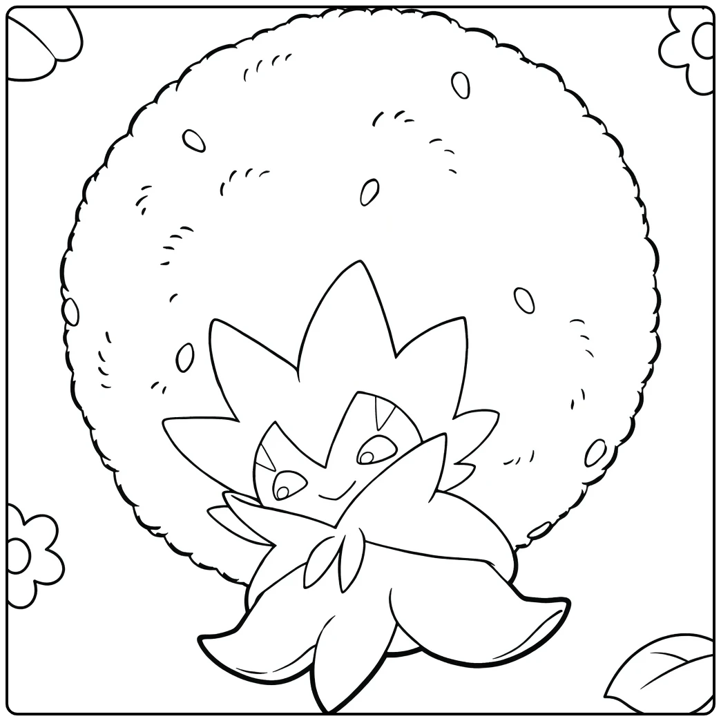 Eldegoss Kleurplaat: pluizige Pokémon met bloemen en zaden