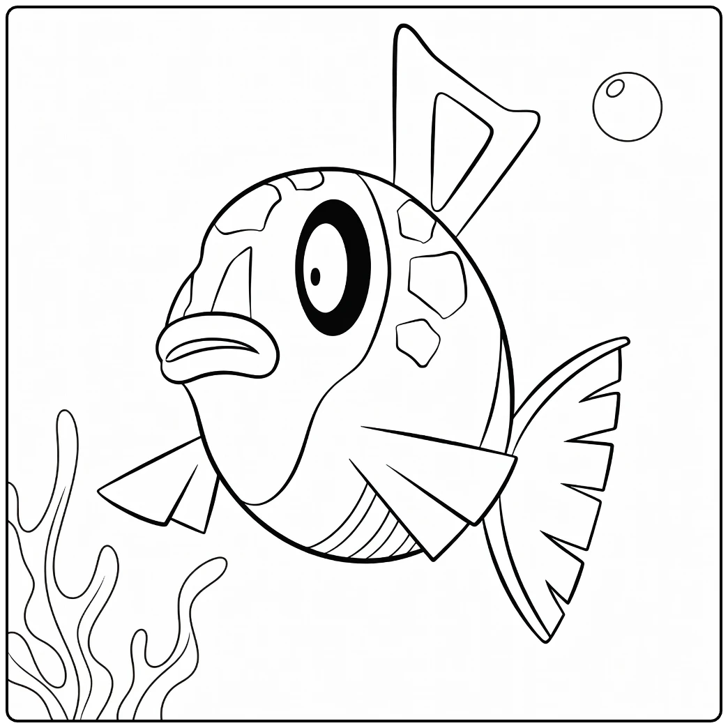 Feebas Water Pokemon Kleurplaat met bubbels en zeewier
