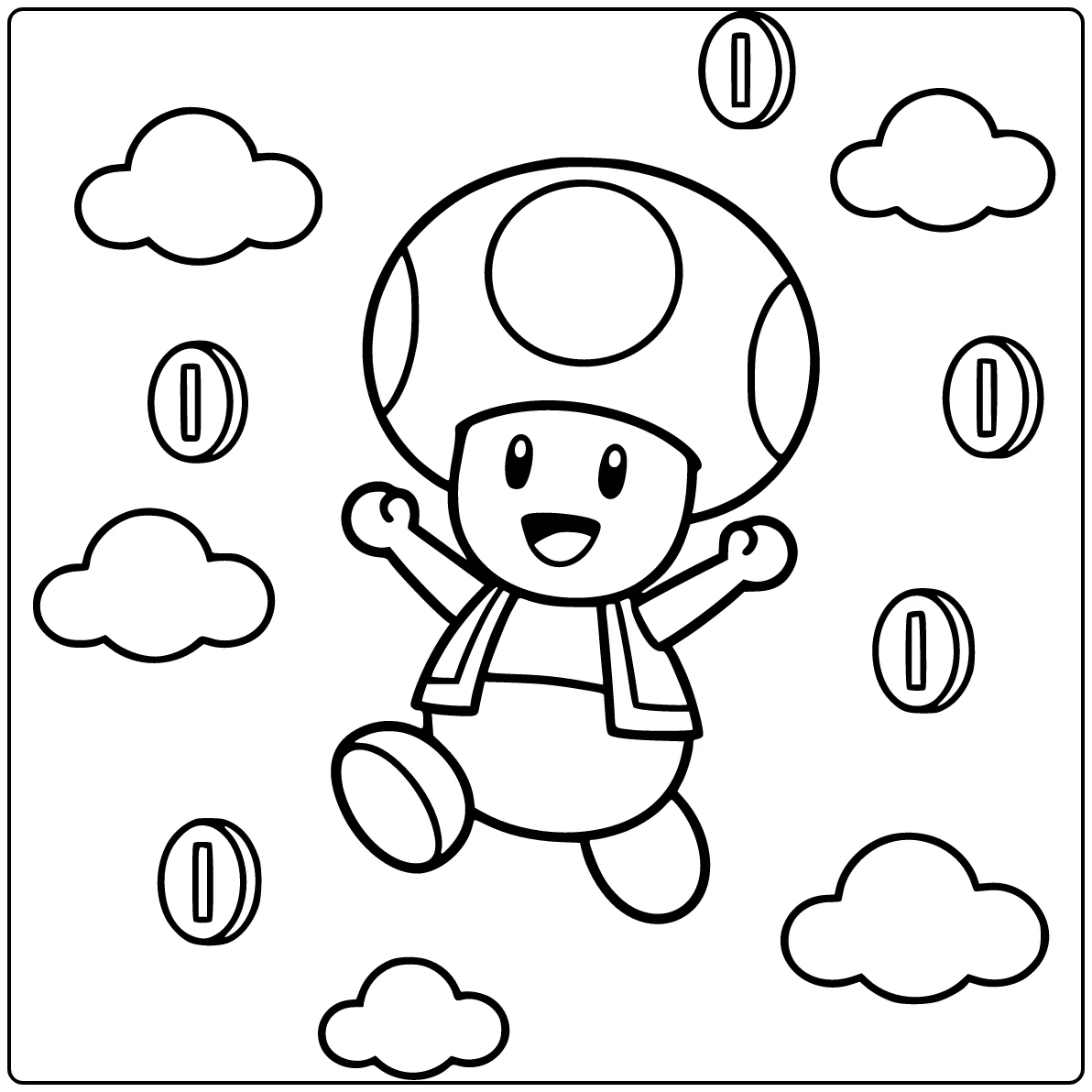 toad mario kleurplaat: springende Toad vol vreugde