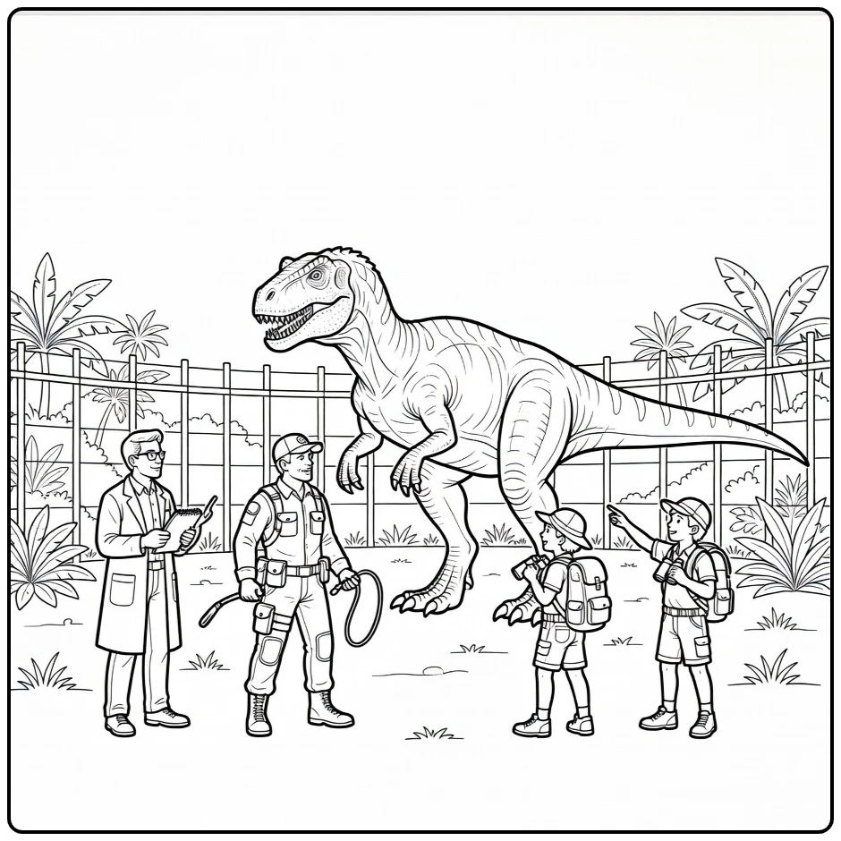 Film Kleurplaat dinosaurus avontuur buiten jungle hek