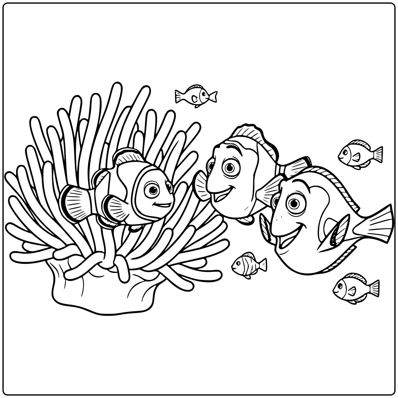finding nemo kleurplaat: Nemo in zachte zeaanemoon, Marlin toekijkend