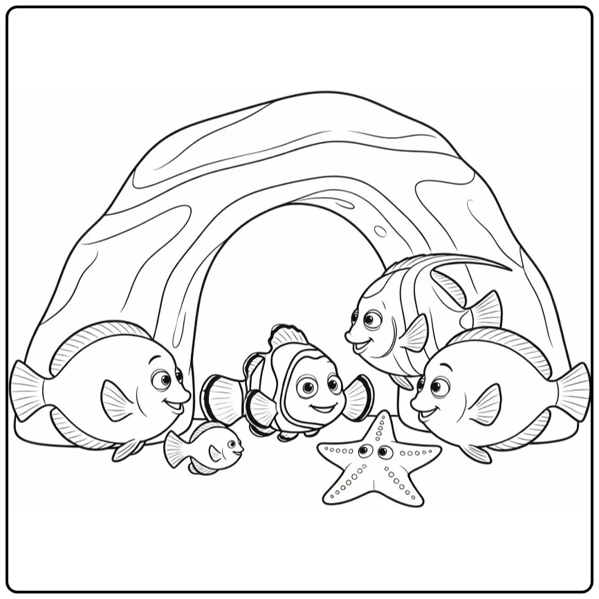 finding nemo kleurplaat: Nemo voor onderwater rots tunnel