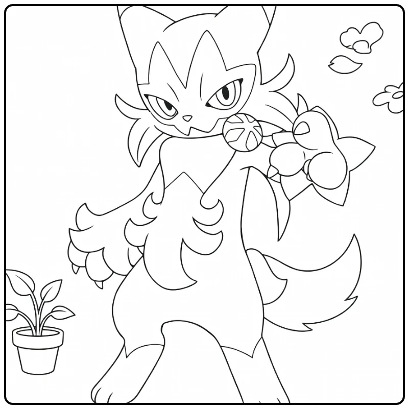 Floragato Kleurplaat: stoere Pokémon met klauwen en bloemen