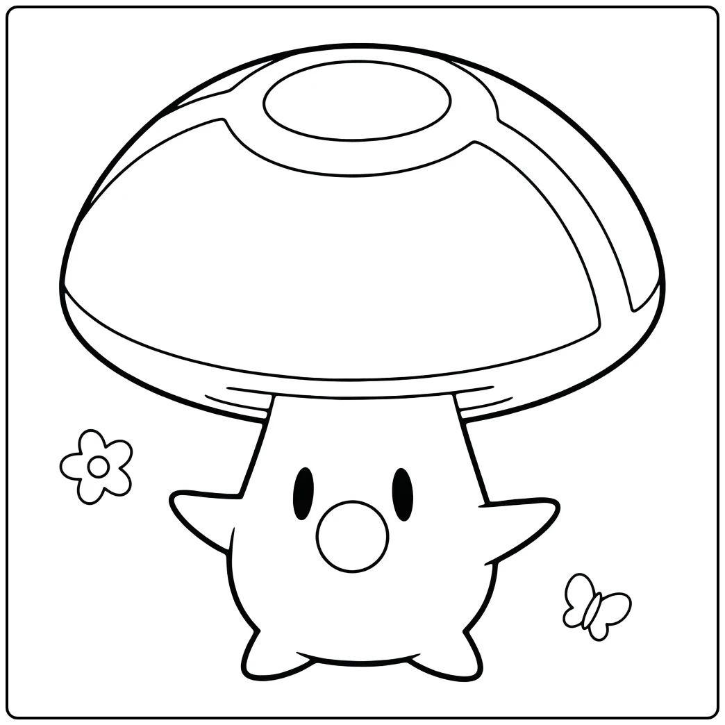 Foongus Kleurplaat: schattige Pokémon paddenstoel met bloem