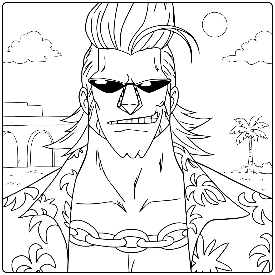 Franky kleurplaat met zonnebril en Hawaii shirt