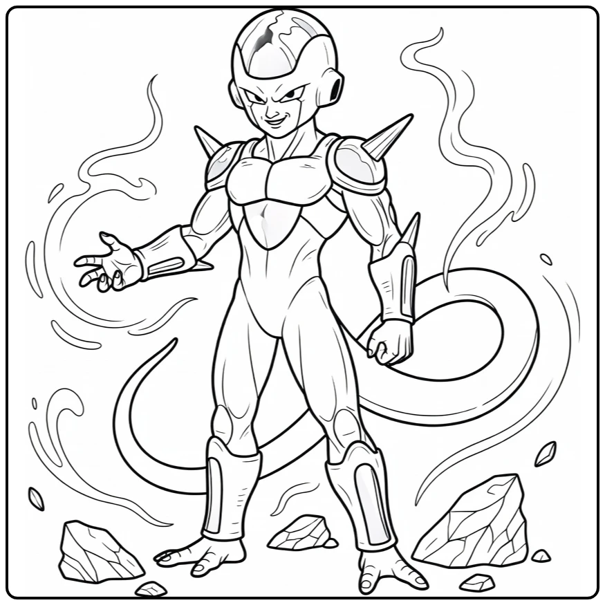 Frieza Kleurplaat finale vorm met smug pose en hand vooruit