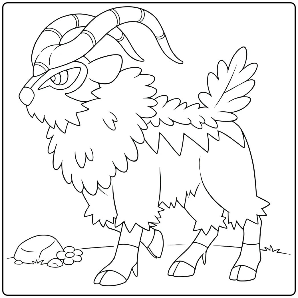 Gogoat Kleurplaat: stoere Pokémon geit met hoorns