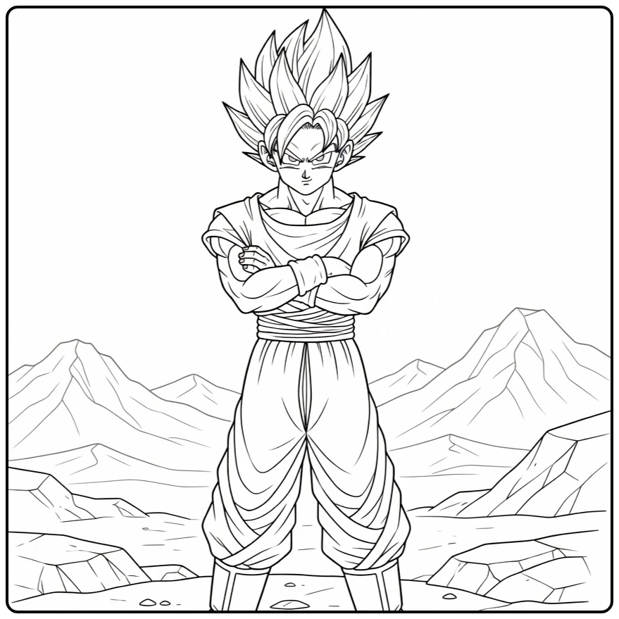 Gohan Kleurplaat: zelfverzekerde pose met gekruiste armen