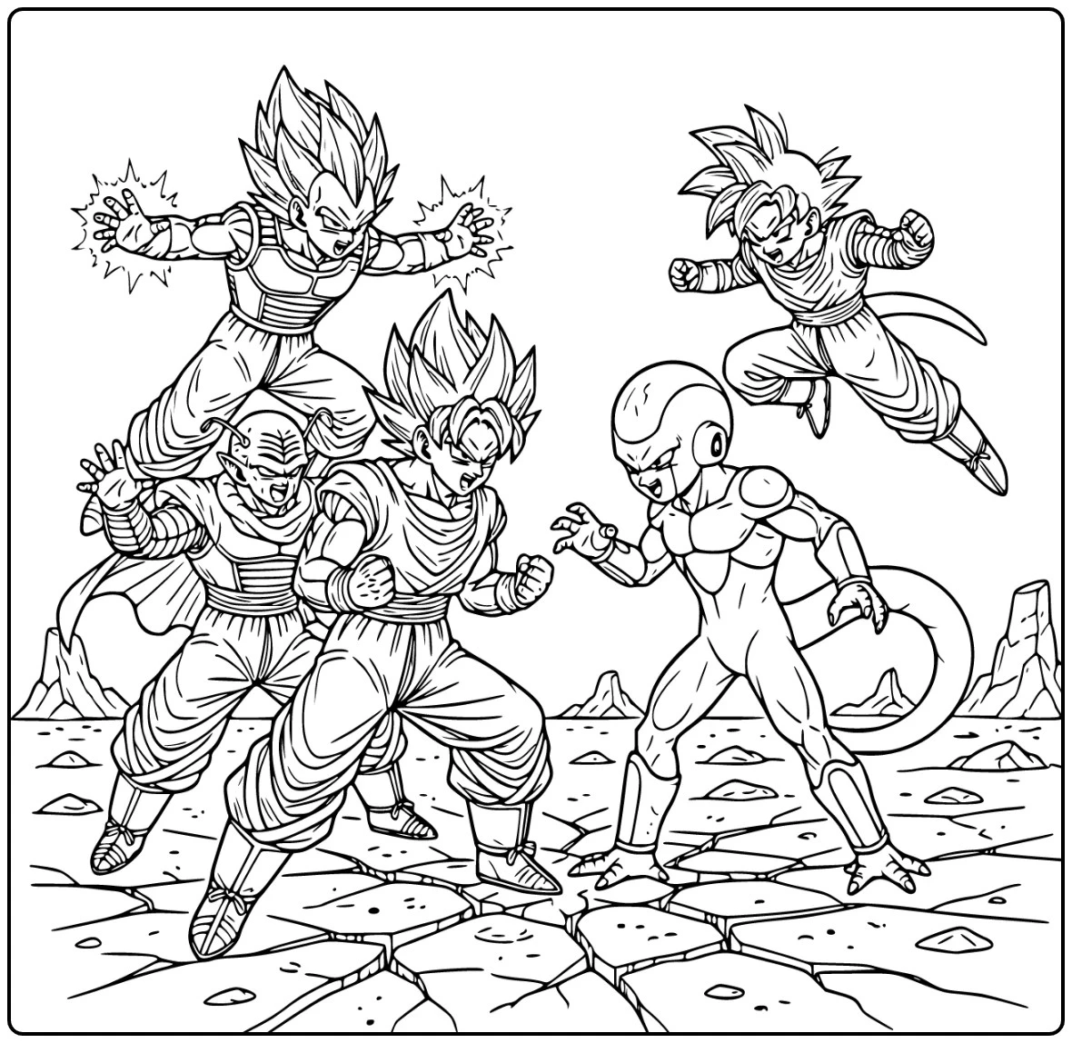 Dragon Ball Z kleurplaat Goku vs Frieza intense confrontatie