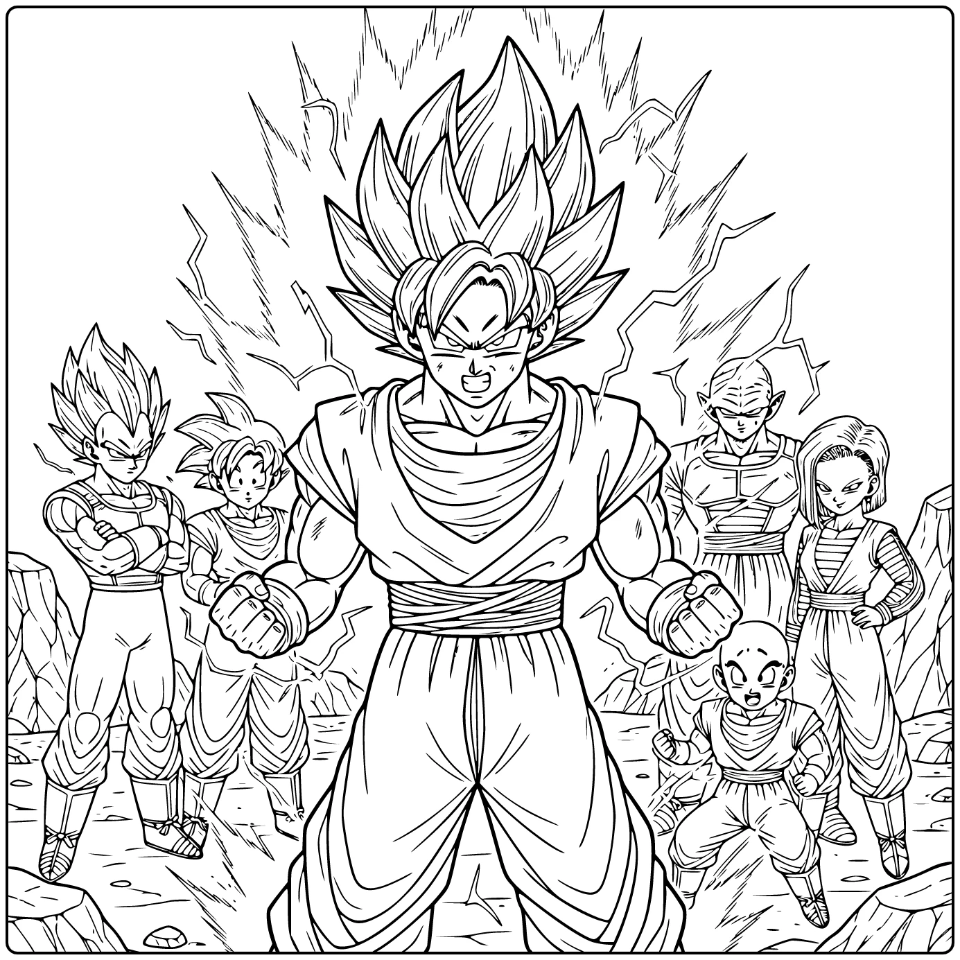 Dragon Ball kleurplaat: Goku transformeert in Super Saiyan