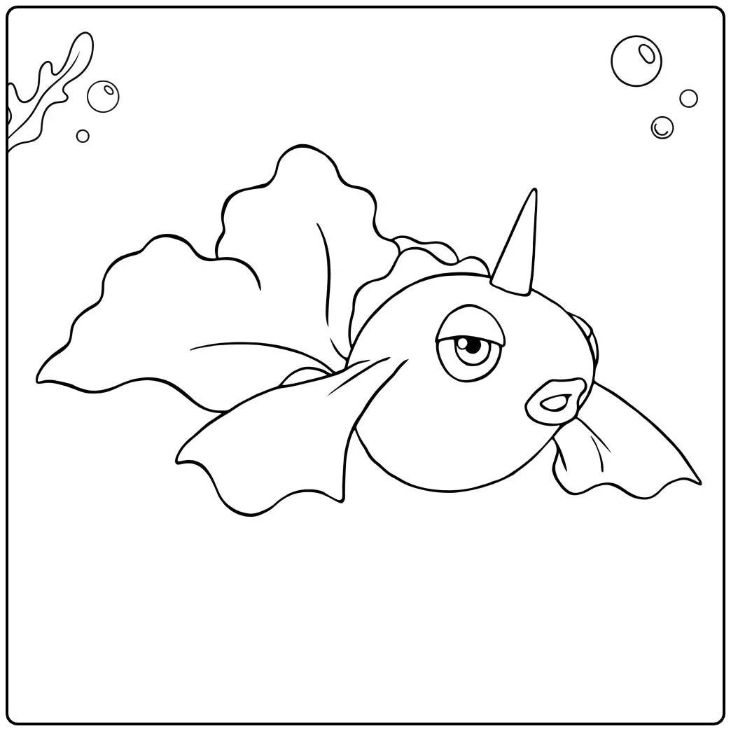 Goldeen Water Pokemon Kleurplaat met bellen en zeewier