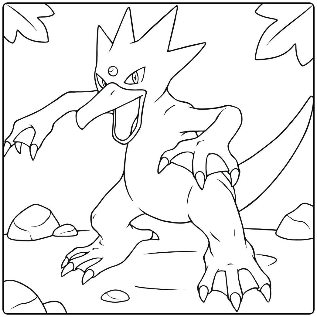 Golduck Water Pokemon Kleurplaat met klauwen en rotsen