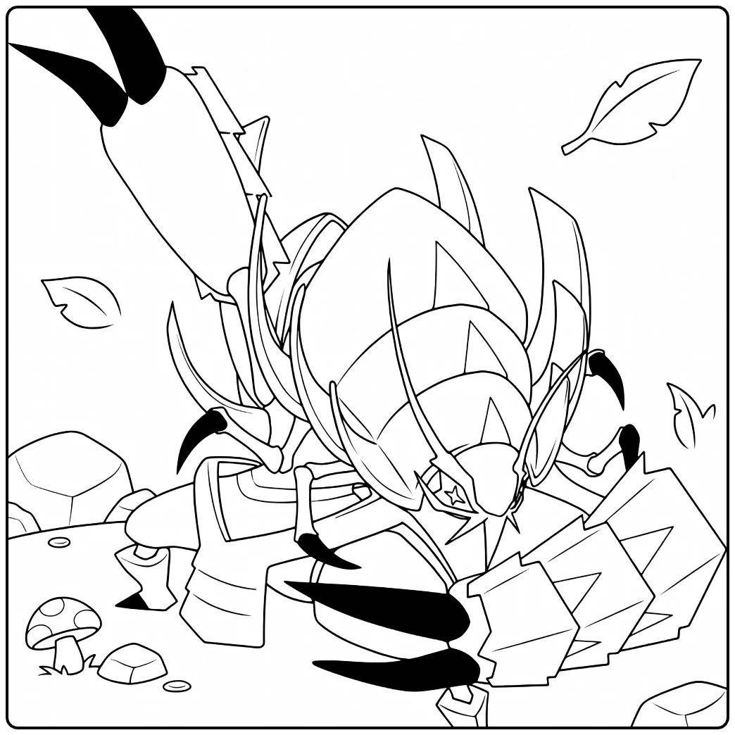 Golisopod Water Pokemon Kleurplaat in felle pose