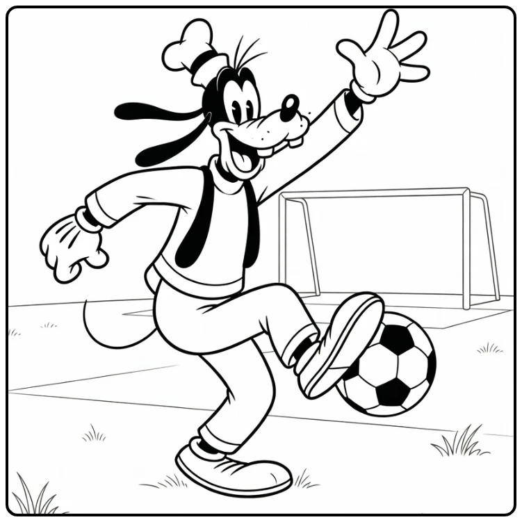 goofy kleurplaat Goofy trapt voetbal enthousiast