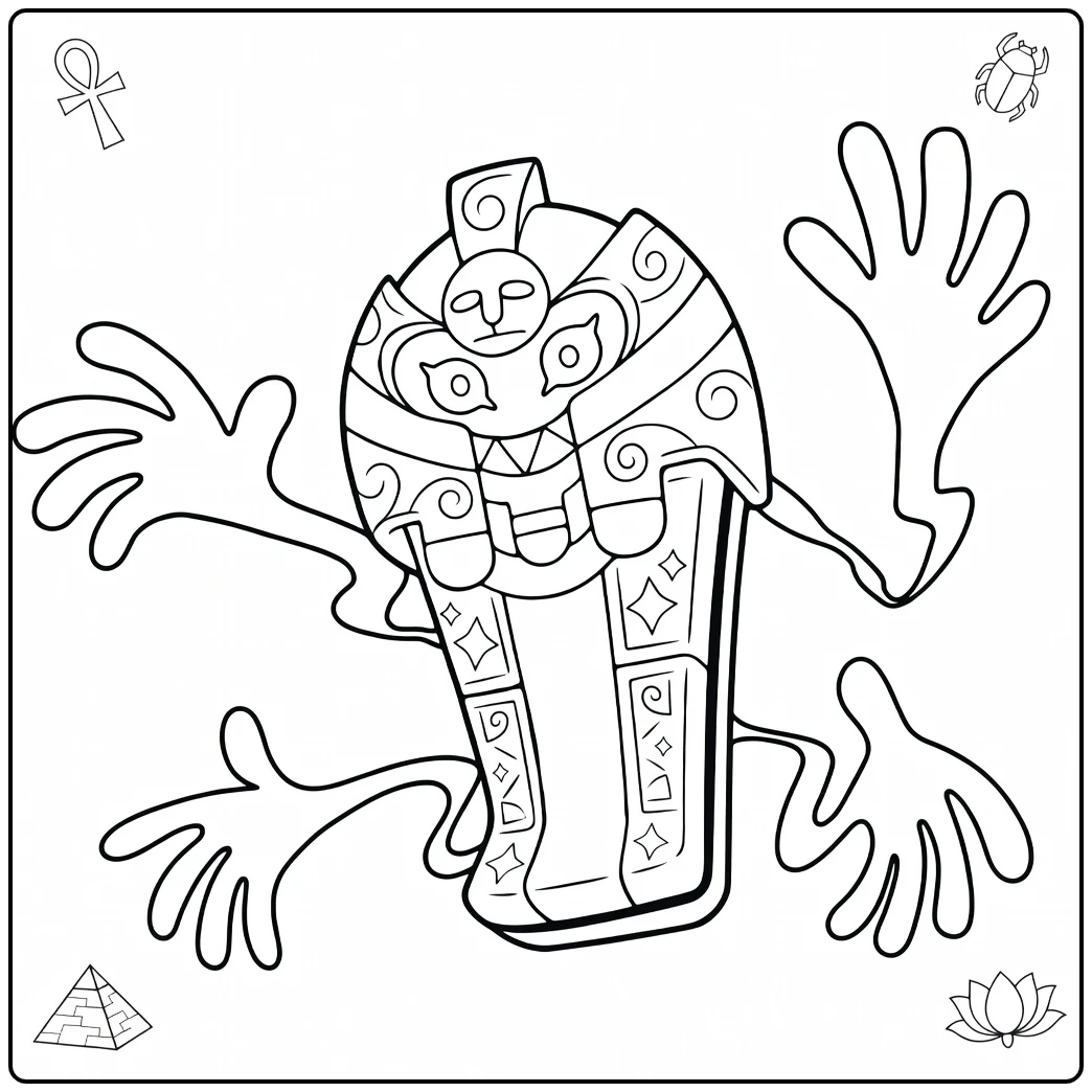 Pokemon Cofagrigus kleurplaat met Egyptische sarcofaag