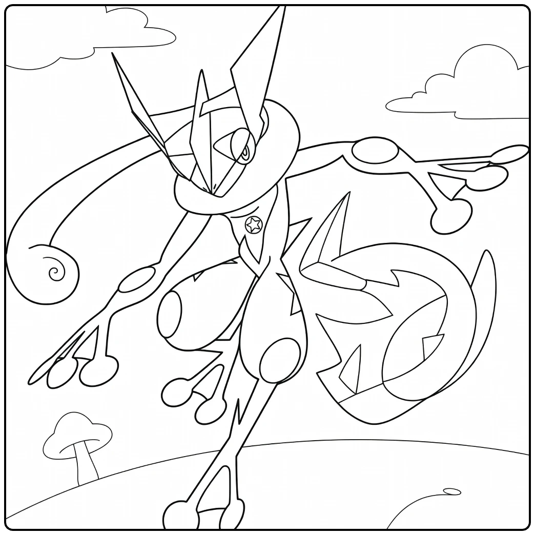 Greninja Water Pokemon Kleurplaat in actie