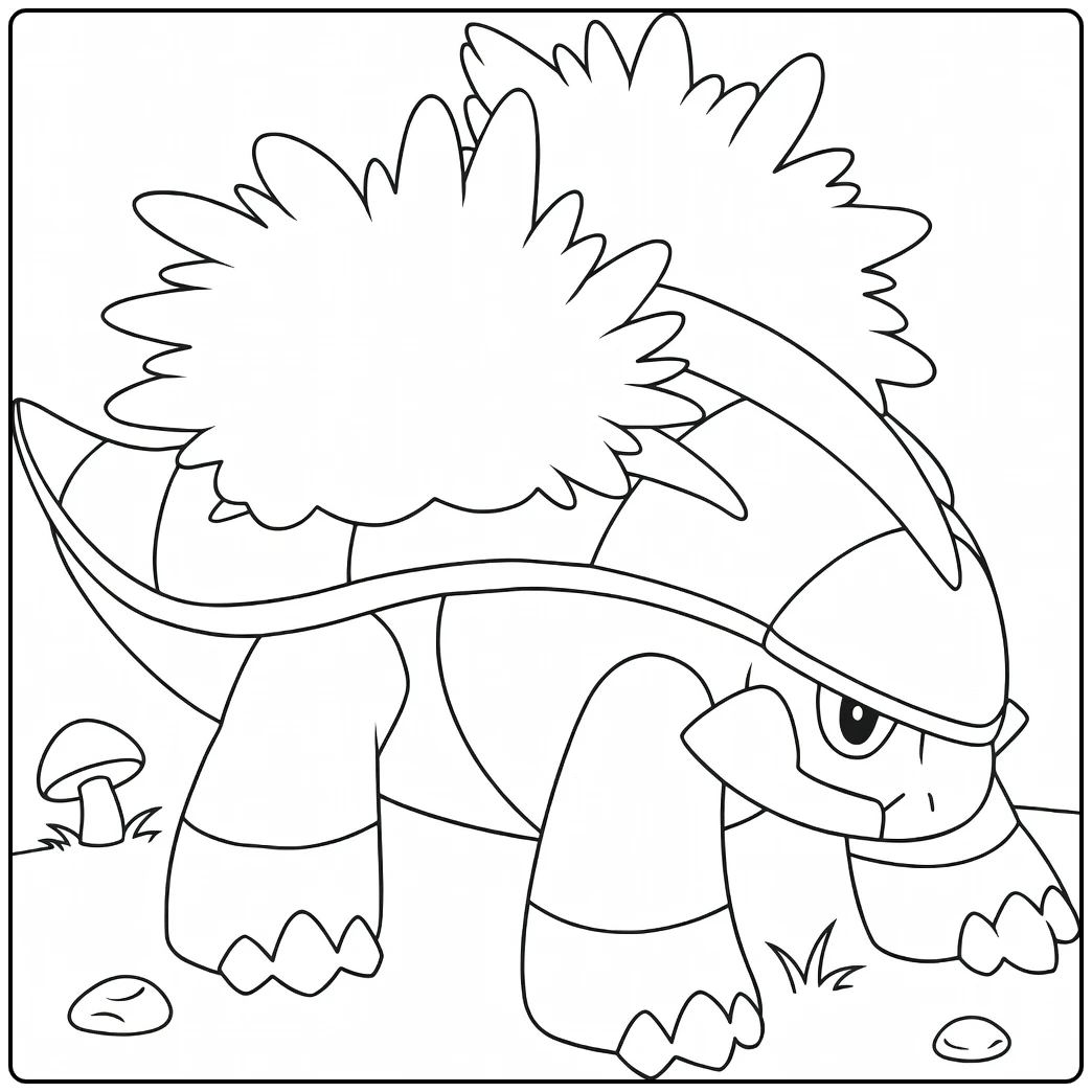 Grotle Kleurplaat - gras Pokémon met planten en paddenstoelen