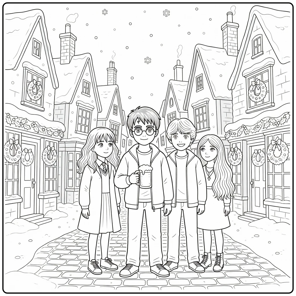 harry potter kerst kleurplaat Harry Zweinsveld met vrienden