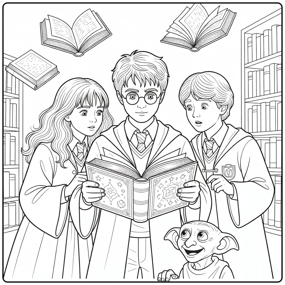 harry potter kleurplaat makkelijk hermione ron dobby