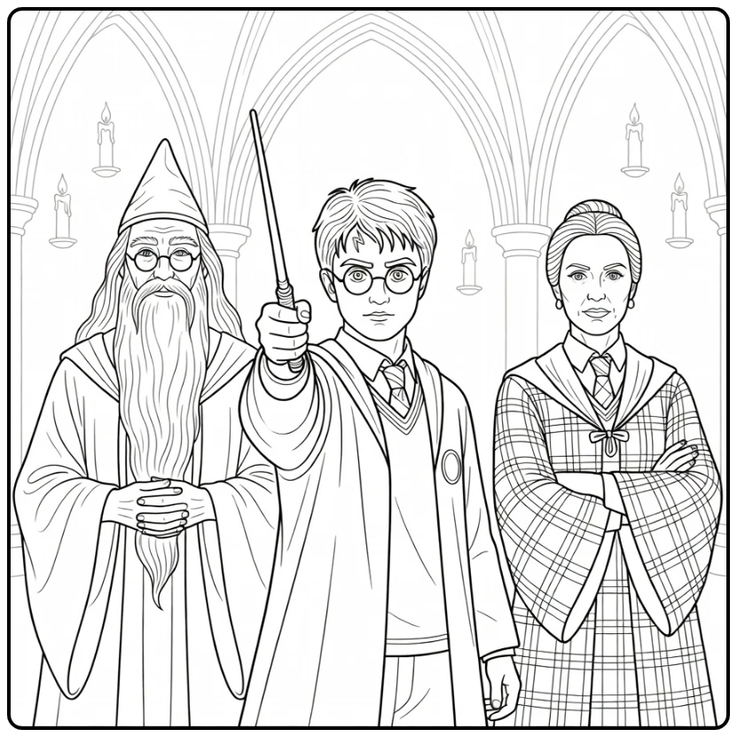 harry potter kleurplaat makkelijk Harry Dumbledore McGonagall