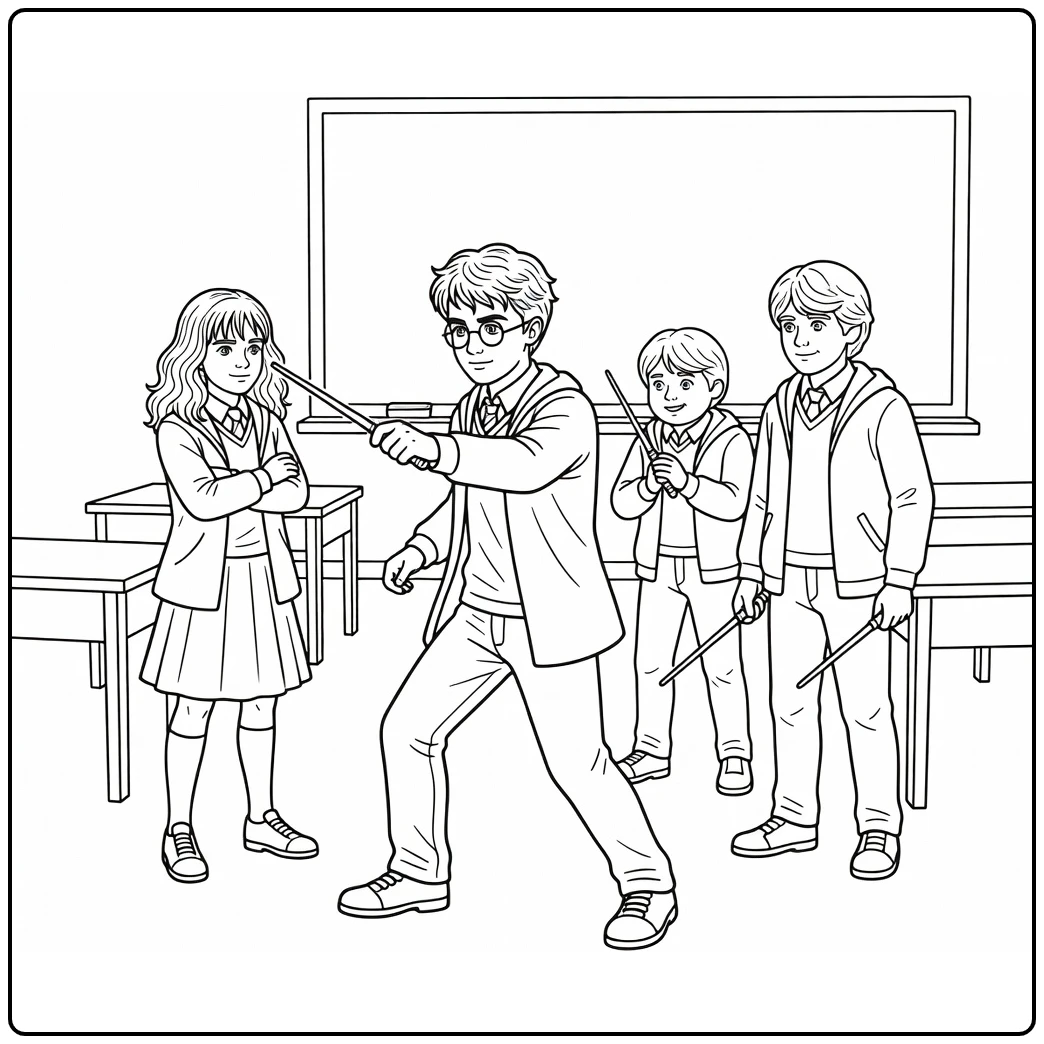 harry potter kleurplaat makkelijk Harry spreukduel Hogwarts