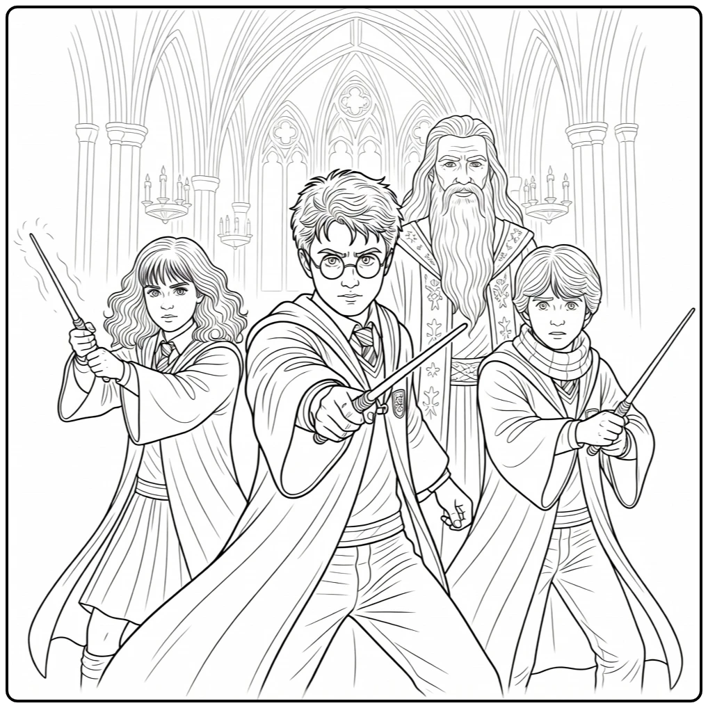 harry potter kleurplaat moeilijk duel Grote Zaal Harry
