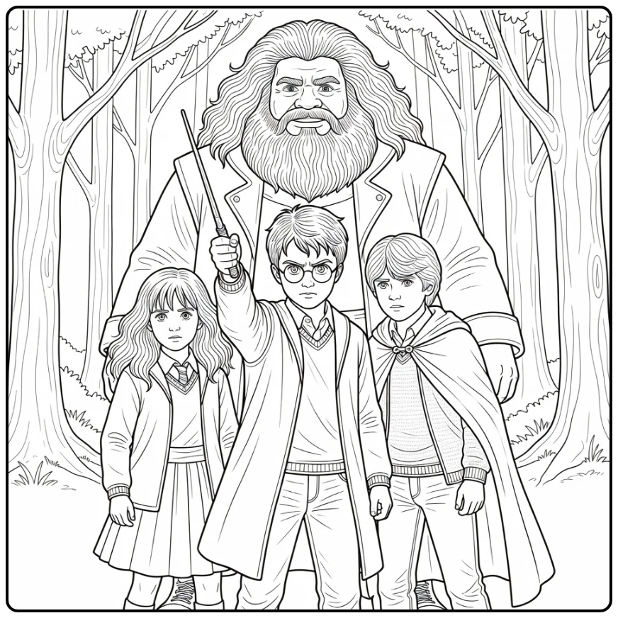 harry potter kleurplaat moeilijk Verboden Bos met vrienden